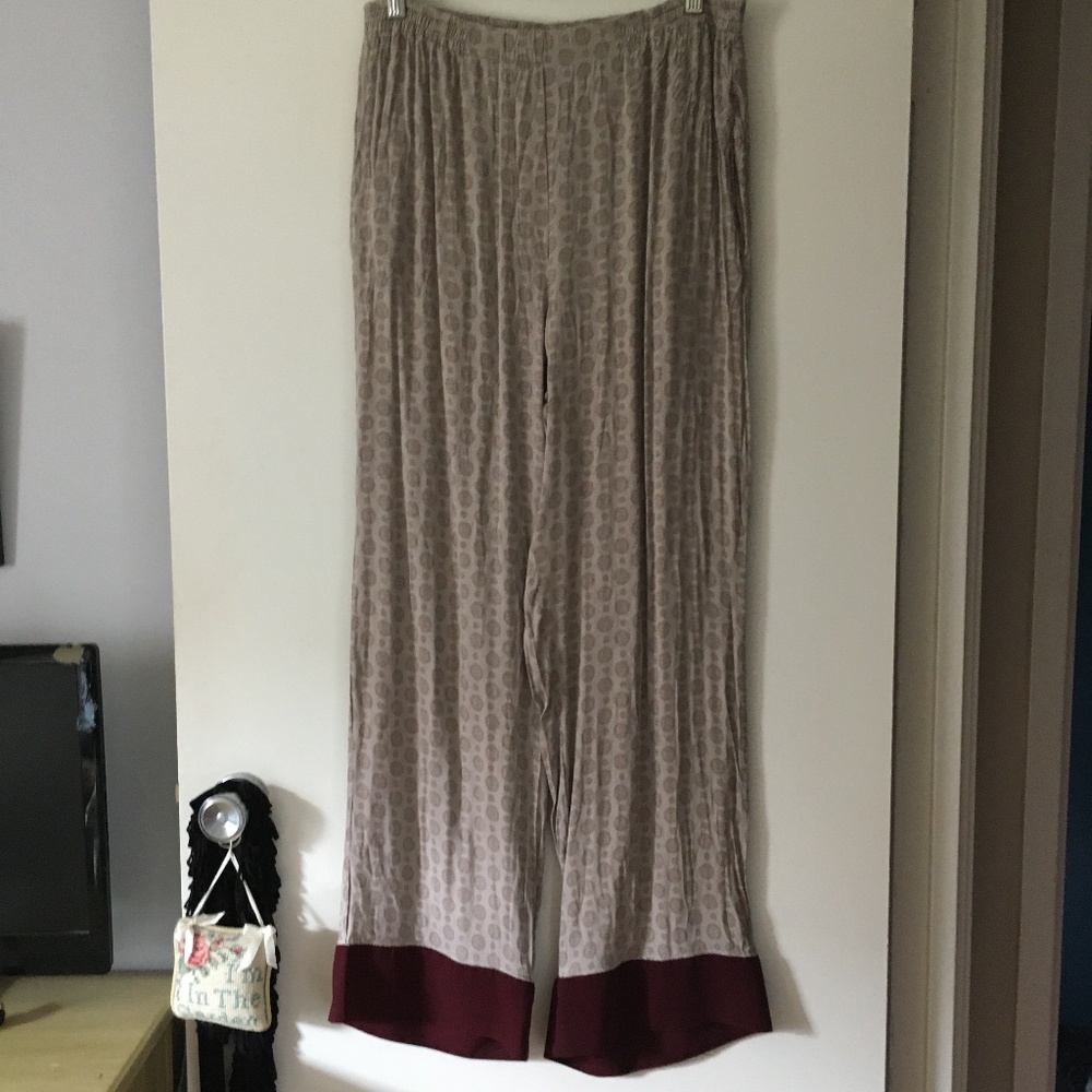 RAGDOLL Los Angeles Viscose Burgundy + Taupe Pyjama Style Pants L